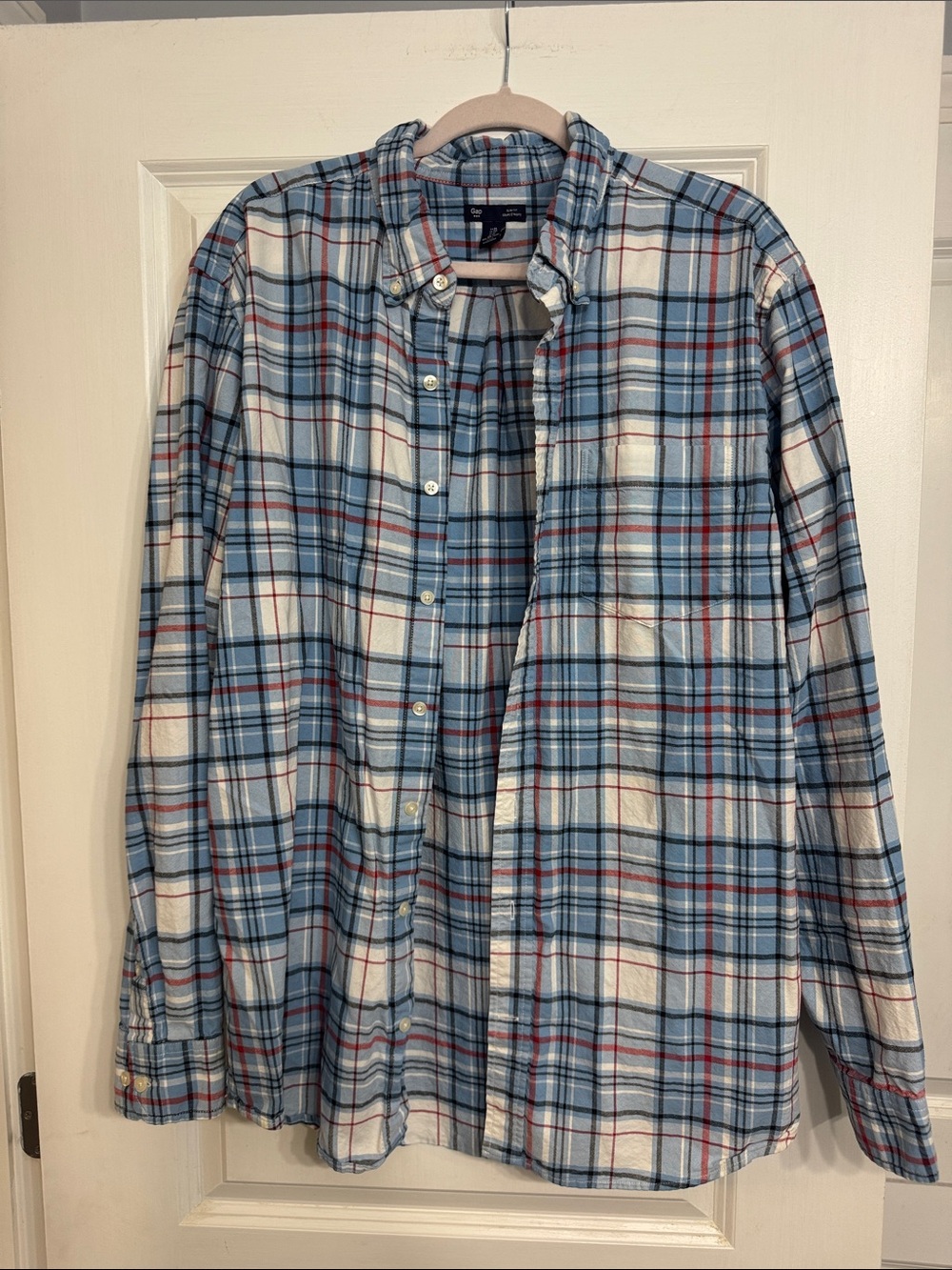 GAP Light Blue, White & Red Plaid Button-Down Shirt